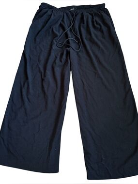 CALIA Women's Pleated Wide Leg Swim Cover Up Pants Black Size L Rayon Linen